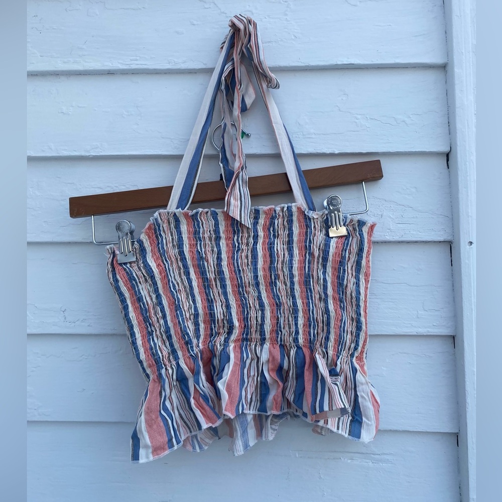 Sadie & Sage Striped Halter Tube Top Crop Top in Pink, Blue, & White 100% Linen